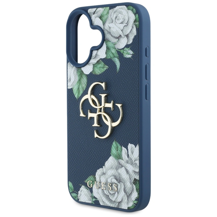 Guess Grained Roses Big 4G logo Apple iPhone 16 blue