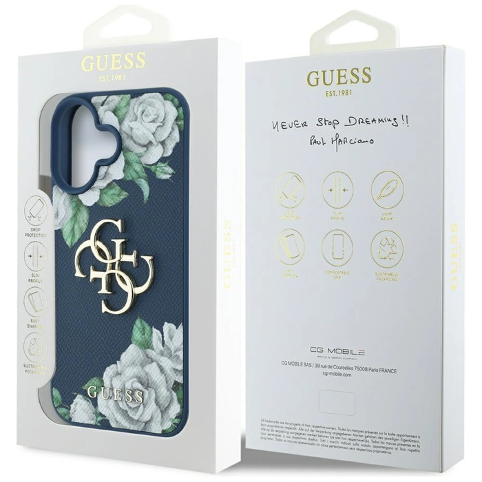 Guess Grained Roses Big 4G logo Apple iPhone 16 blue