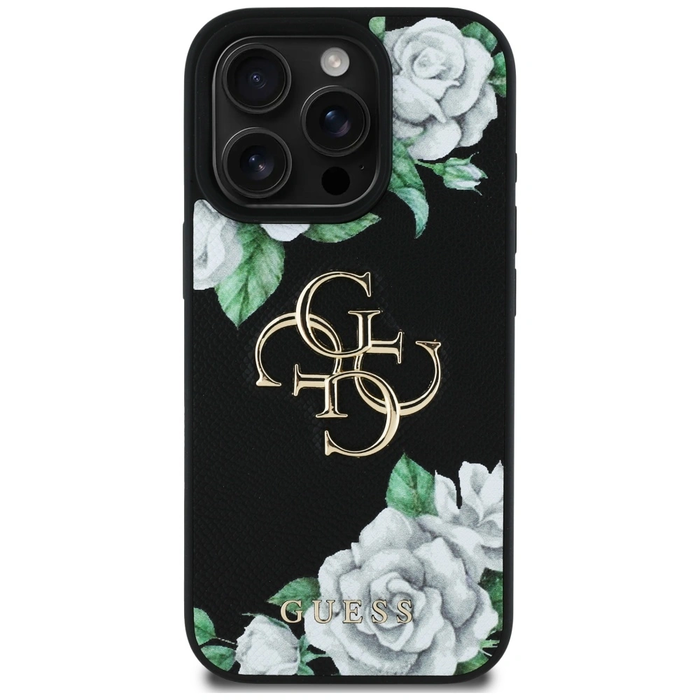 Guess Grained Roses Big 4G logo Apple iPhone 16 Pro black