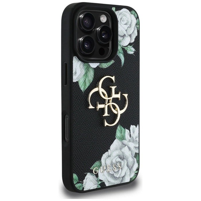 Guess Grained Roses Big 4G logo Apple iPhone 16 Pro black