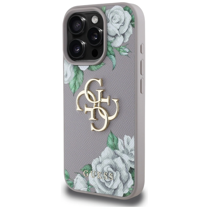 Guess Grained Roses Big 4G logo Apple iPhone 16 Pro purple