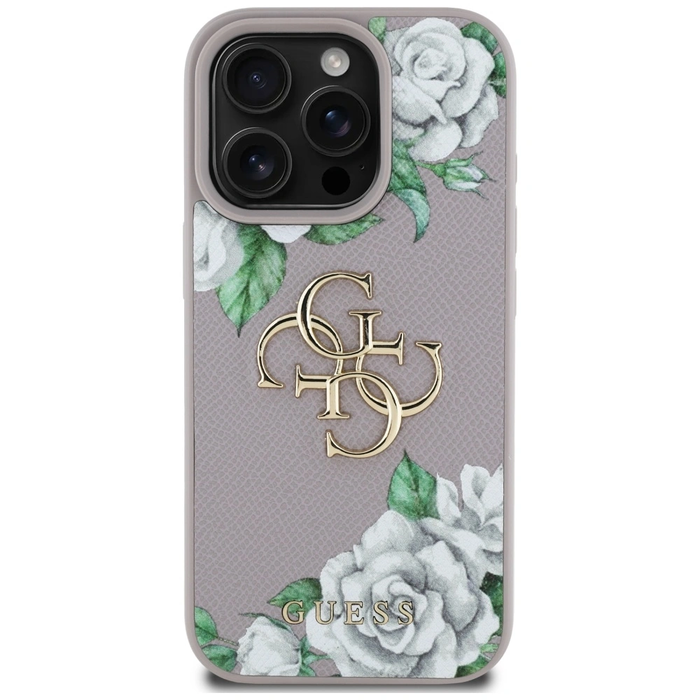 Guess Grained Roses Big 4G logo Apple iPhone 16 Pro purple