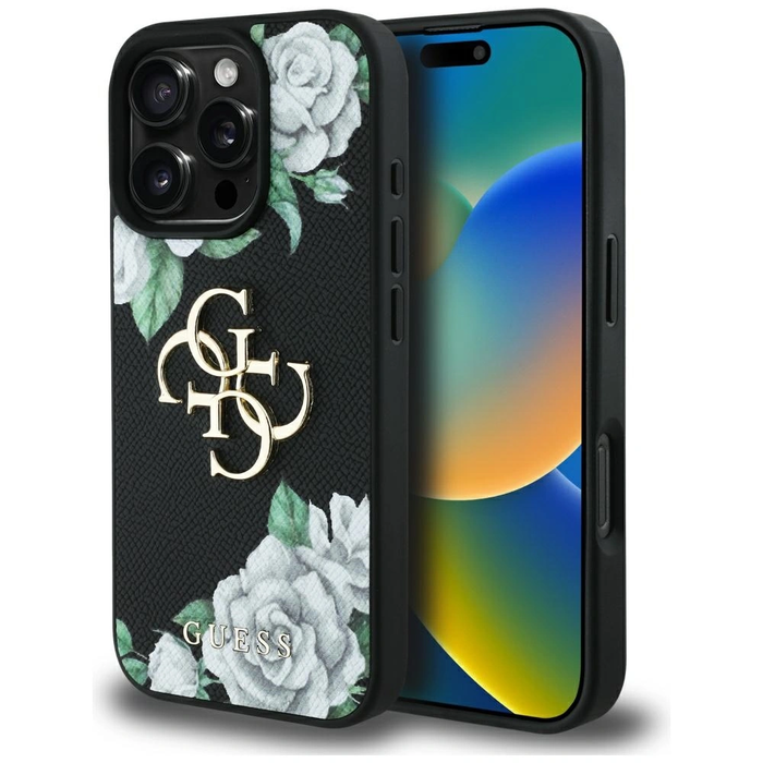 Guess Grained Roses Big 4G logo Apple iPhone 16 Pro Max black