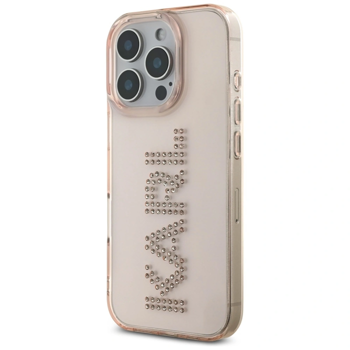 Karl Lagerfeld IML Rhinestones Logo Apple iPhone 16 Pro pink