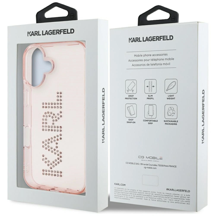 Karl Lagerfeld IML Rhinestones Logo Apple iPhone 16 pink