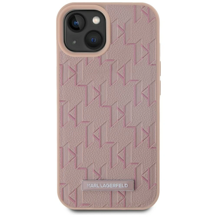 Karl Lagerfeld Leather Monogram Metal Logo MagSafe Apple iPhone 15 pink