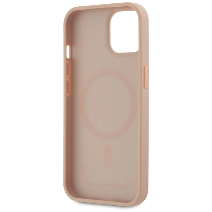 Karl Lagerfeld Leather Monogram Metal Logo MagSafe Apple iPhone 15 pink