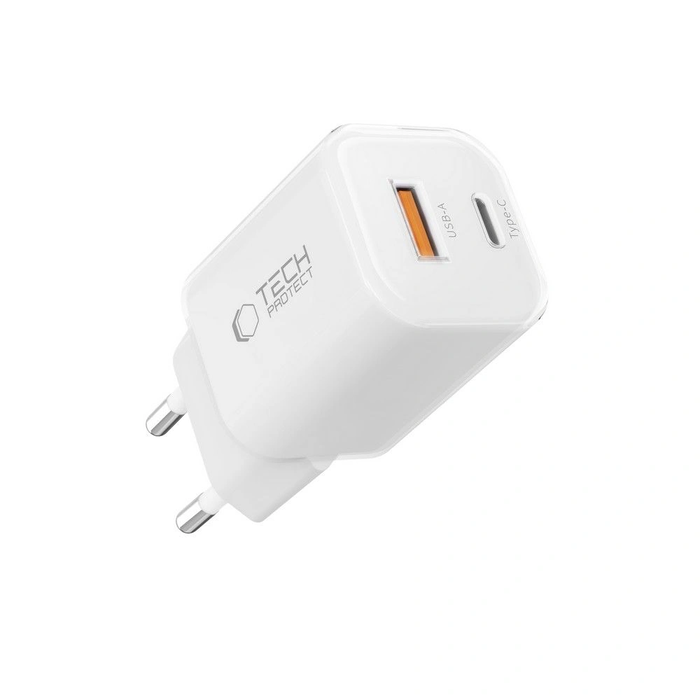 Tech-Protect NCM33W 2-port USB-A, USB-C Network Charger PD 33W / QC3.0 White