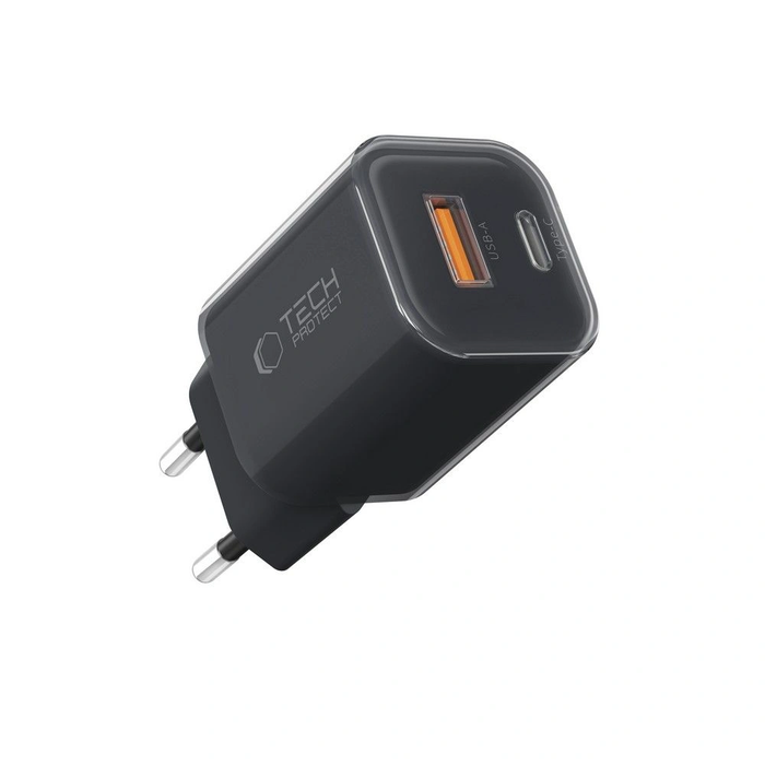 Tech-Protect NCM33W 2-port USB-A, USB-C Network Charger PD 33W / QC3.0 Black