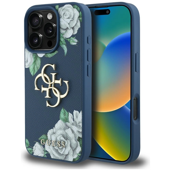 Guess Grained Roses Big 4G logo Apple iPhone 16 Pro blue