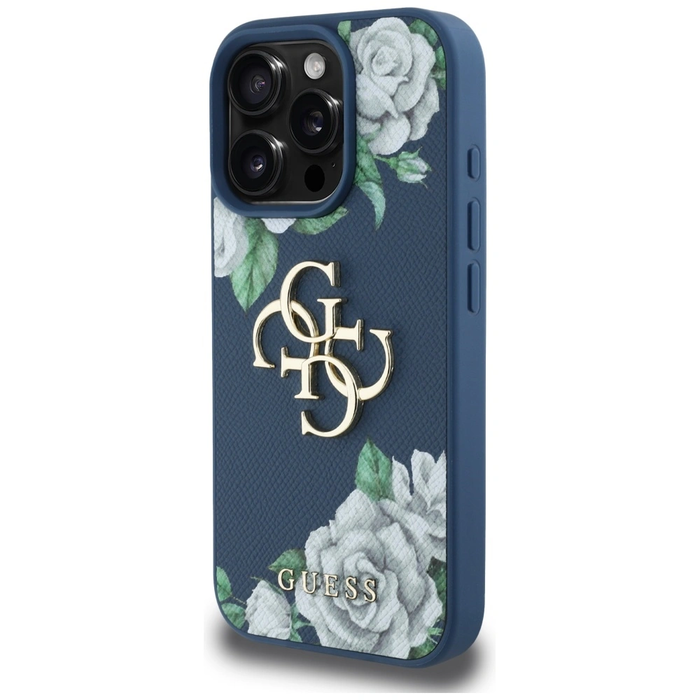 Guess Grained Roses Big 4G logo Apple iPhone 16 Pro blue