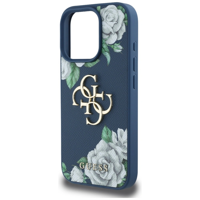 Guess Grained Roses Big 4G logo Apple iPhone 16 Pro blue