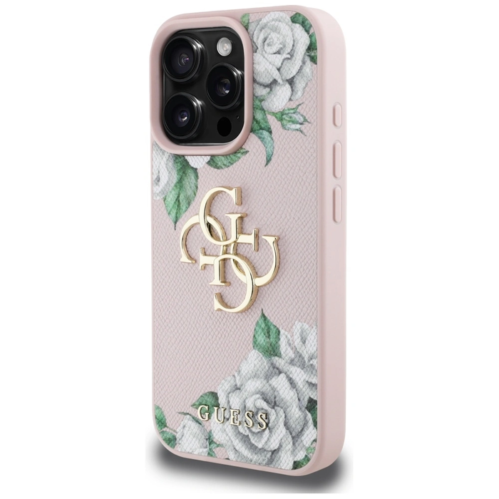 Guess Grained Roses Big 4G logo Apple iPhone 16 Pro pink