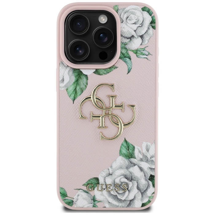 Guess Grained Roses Big 4G logo Apple iPhone 16 Pro pink