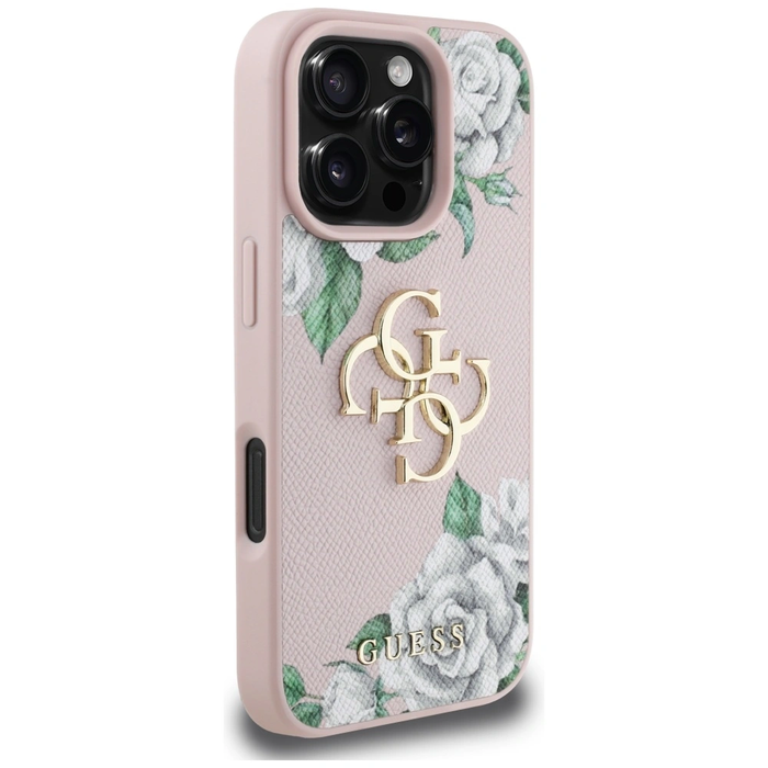 Guess Grained Roses Big 4G logo Apple iPhone 16 Pro pink