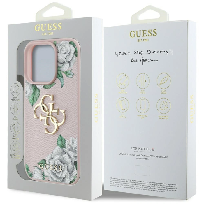 Guess Grained Roses Big 4G logo Apple iPhone 16 Pro pink