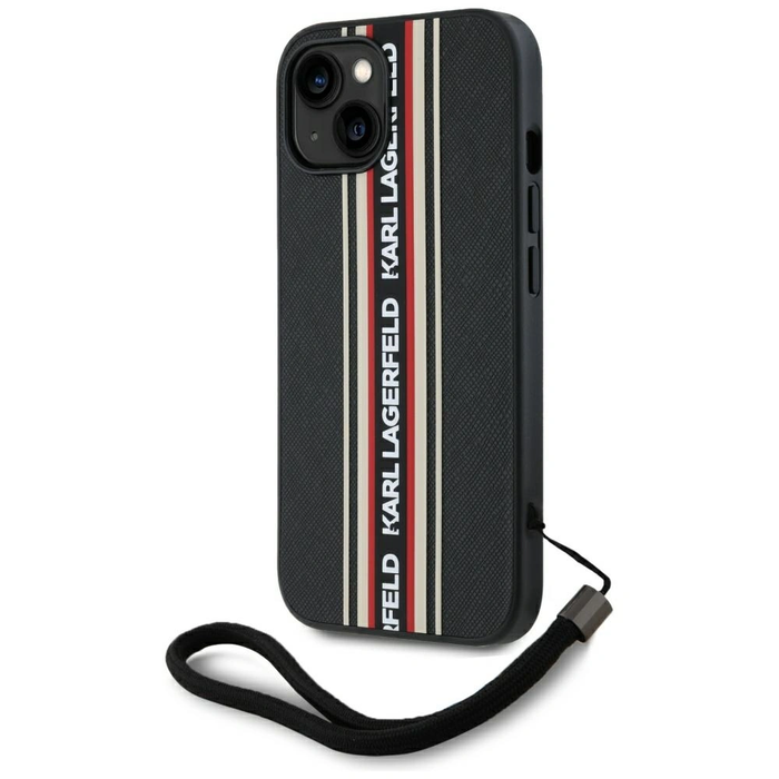 Karl Lagerfeld Saffiano Athleisure Stripes Cord Apple iPhone 15 black-red