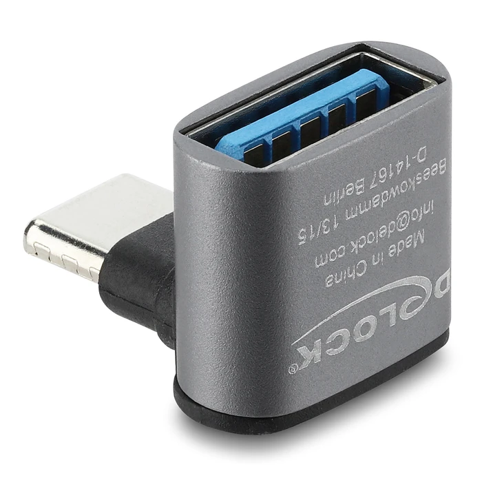 DELOCK αντάπτορας USB-C σε USB-A γωνιακός 10Gbps 60W γκρι