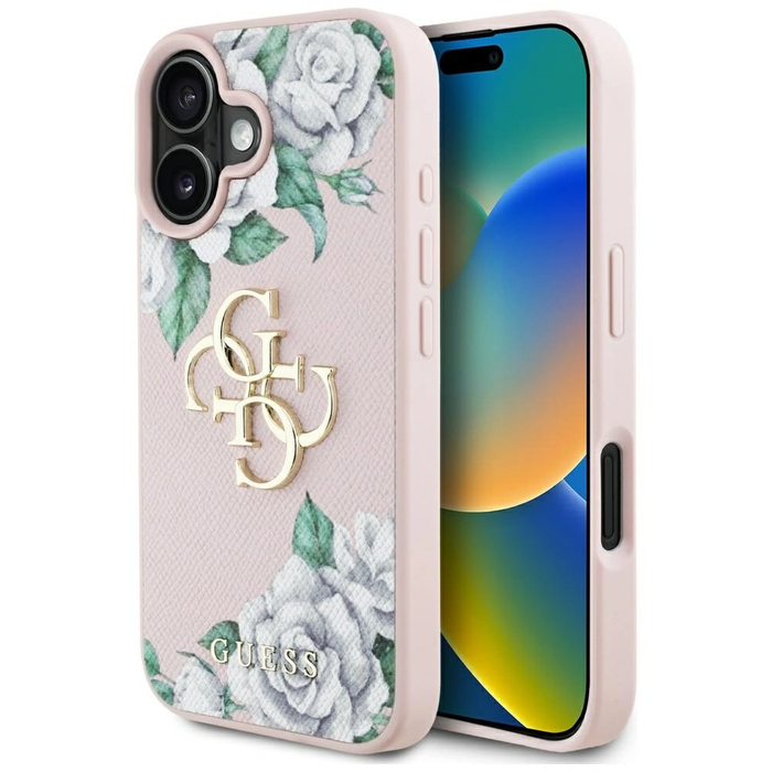 Guess Grained Roses Big 4G logo Apple iPhone 16 pink
