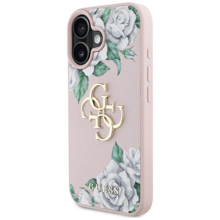 Guess Grained Roses Big 4G logo Apple iPhone 16 pink