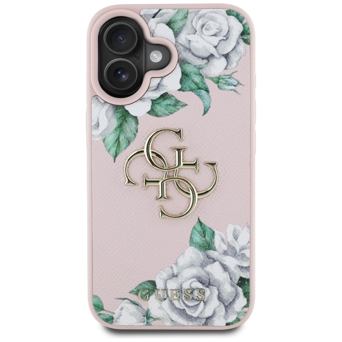 Guess Grained Roses Big 4G logo Apple iPhone 16 pink