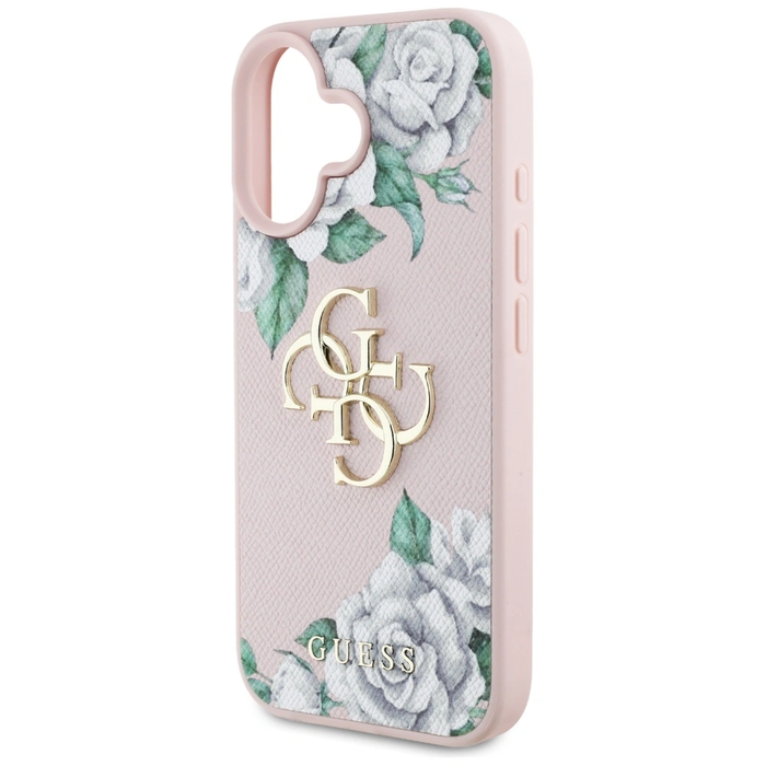 Guess Grained Roses Big 4G logo Apple iPhone 16 pink