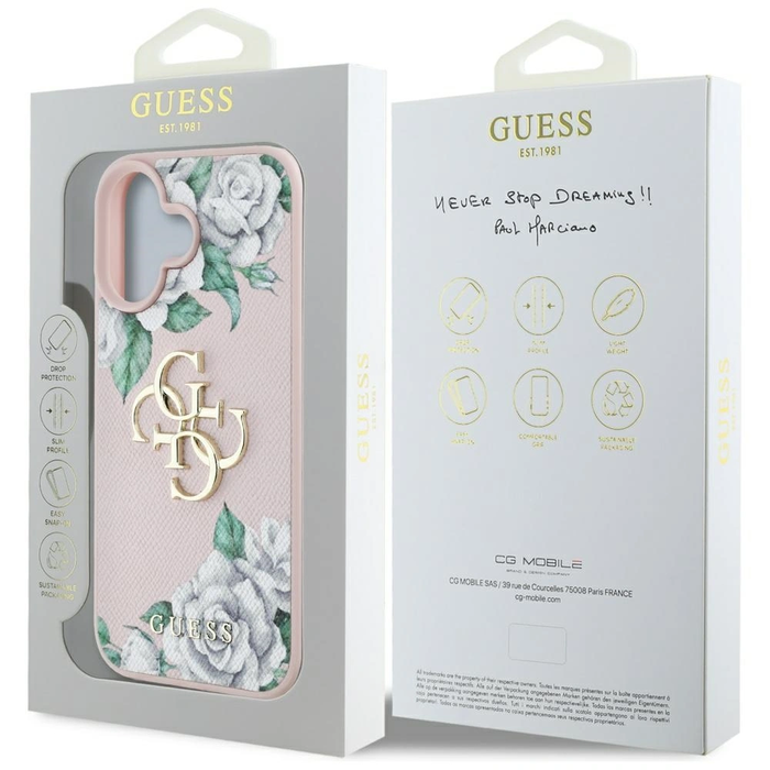 Guess Grained Roses Big 4G logo Apple iPhone 16 pink
