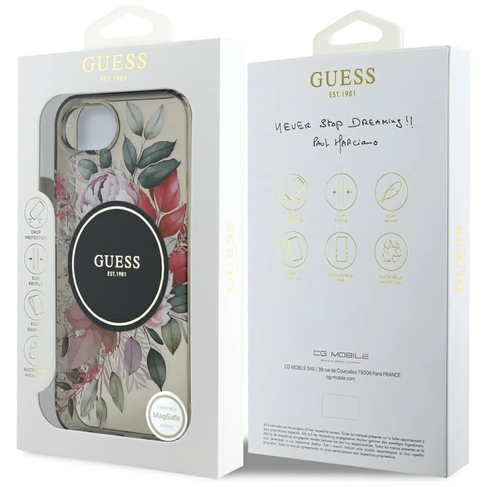 Guess IML Flowers MagSafe Apple iPhone 17e / 16e black