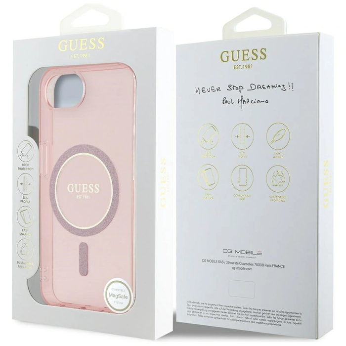 Guess IML Glitter Circle MagSafe Apple iPhone 17e / 16e pink