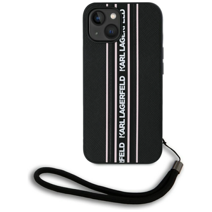 Karl Lagerfeld Saffiano Athleisure Stripes Cord Apple iPhone 15 black-pink