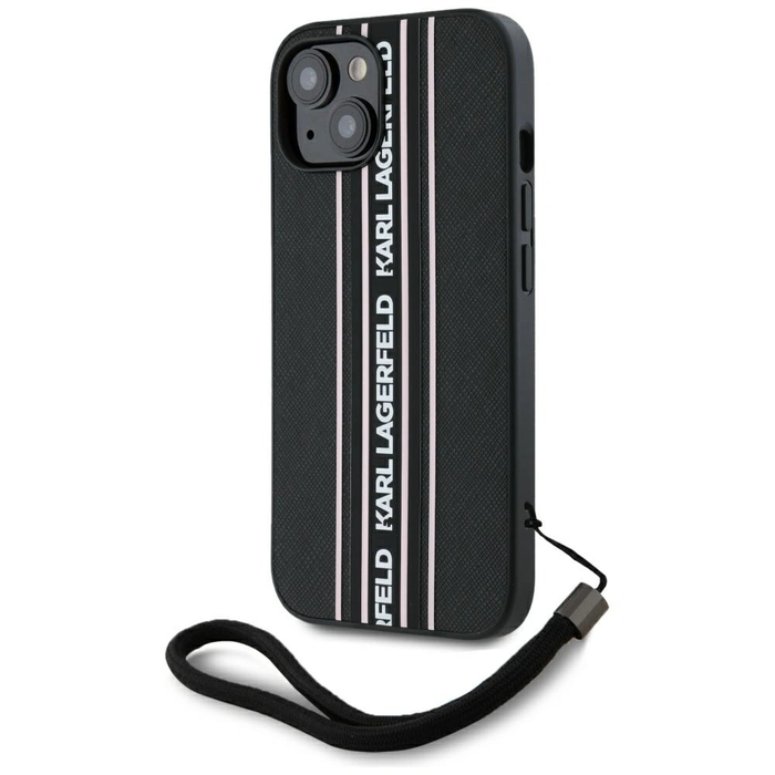 Karl Lagerfeld Saffiano Athleisure Stripes Cord Apple iPhone 15 black-pink