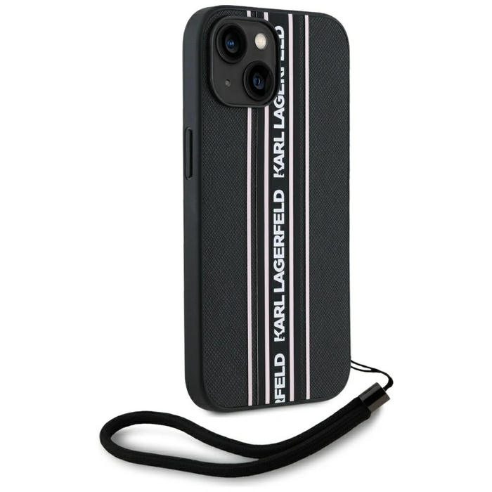 Karl Lagerfeld Saffiano Athleisure Stripes Cord Apple iPhone 15 black-pink
