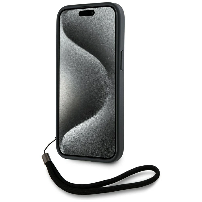 Karl Lagerfeld Saffiano Athleisure Stripes Cord Apple iPhone 15 black-pink