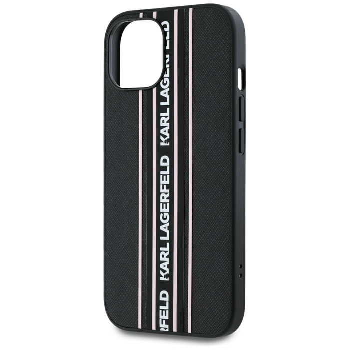 Karl Lagerfeld Saffiano Athleisure Stripes Cord Apple iPhone 15 black-pink