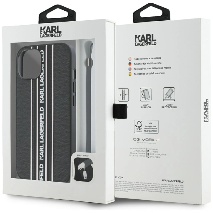 Karl Lagerfeld Saffiano Athleisure Stripes Cord Apple iPhone 15 black-pink