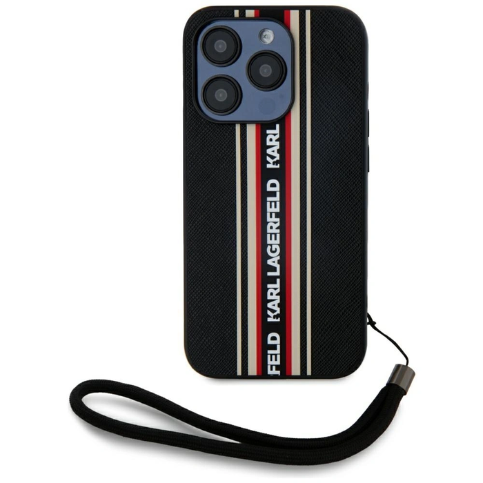 Karl Lagerfeld Saffiano Athleisure Stripes Cord Apple iPhone 15 Pro black-red
