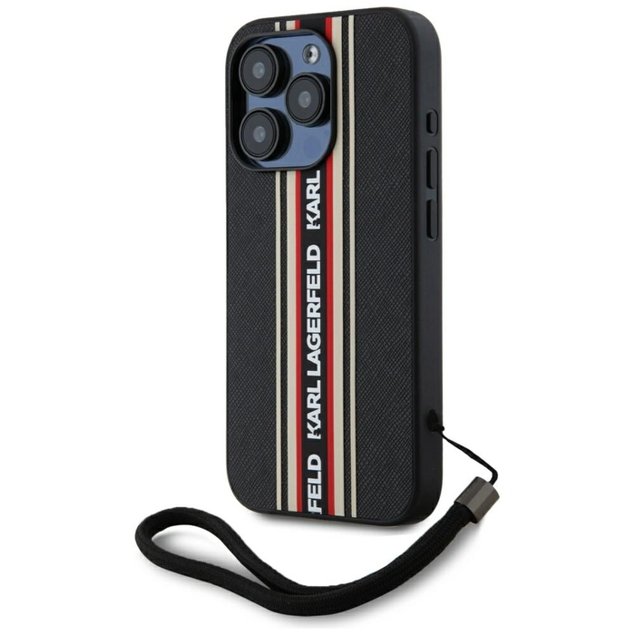 Karl Lagerfeld Saffiano Athleisure Stripes Cord Apple iPhone 15 Pro black-red