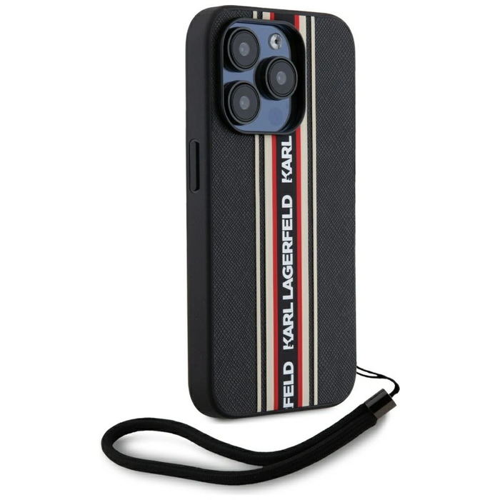 Karl Lagerfeld Saffiano Athleisure Stripes Cord Apple iPhone 15 Pro black-red