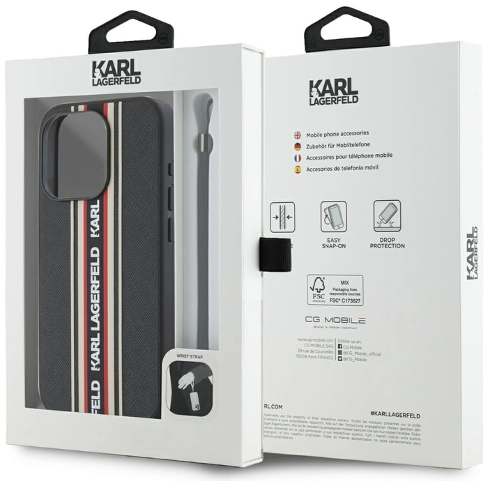 Karl Lagerfeld Saffiano Athleisure Stripes Cord Apple iPhone 15 Pro black-red