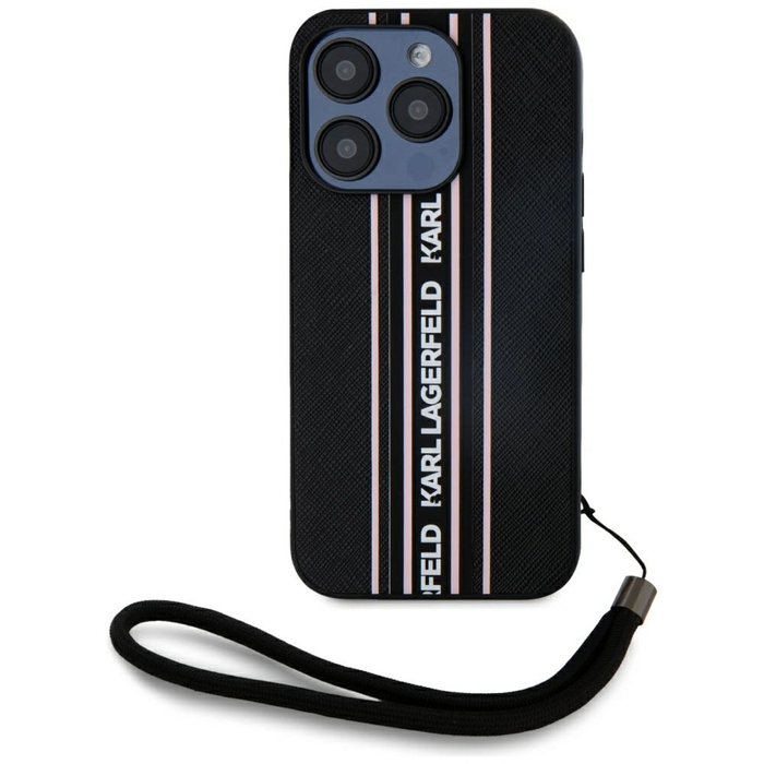 Karl Lagerfeld Saffiano Athleisure Stripes Cord Apple iPhone 15 Pro black-pink