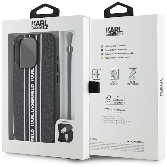 Karl Lagerfeld Saffiano Athleisure Stripes Cord Apple iPhone 15 Pro black-pink