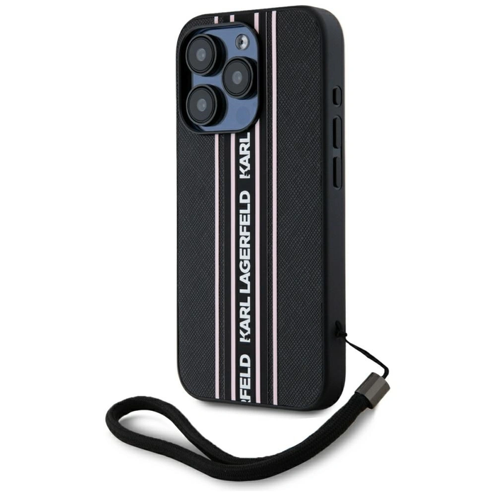 Karl Lagerfeld Saffiano Athleisure Stripes Cord Apple iPhone 15 Pro Max black-pink
