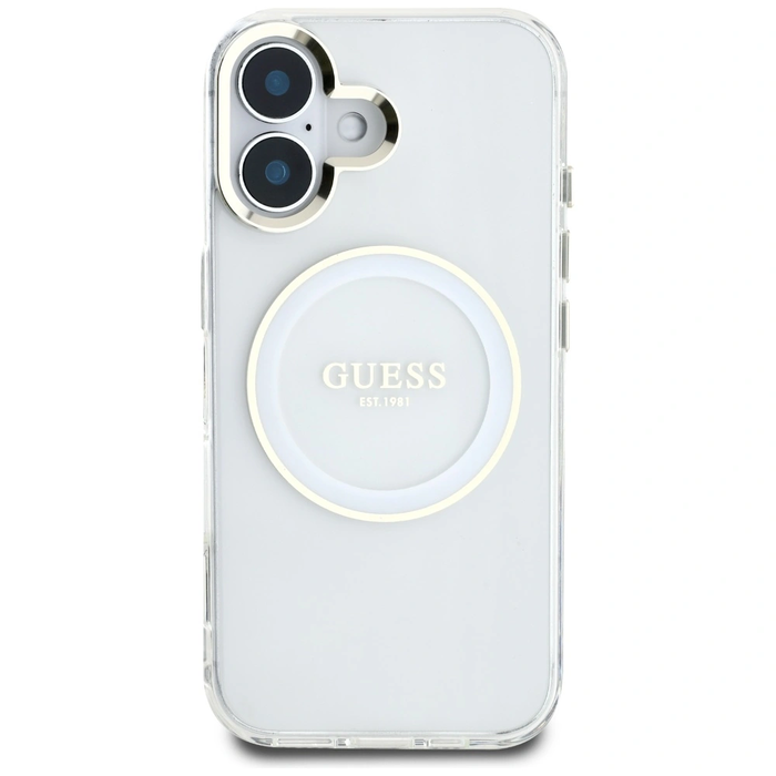 Guess IML Metal Colored Circle Classic Logo MagSafe Apple iPhone 16 white