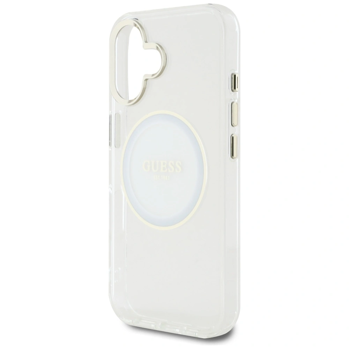 Guess IML Metal Colored Circle Classic Logo MagSafe Apple iPhone 16 white