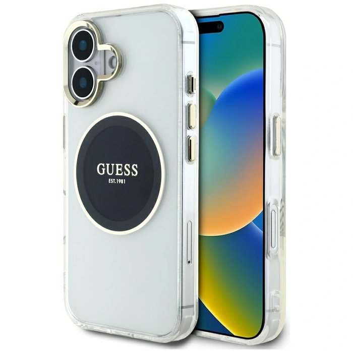 Guess IML Metal Colored Circle Classic Logo MagSafe Apple iPhone 16 black