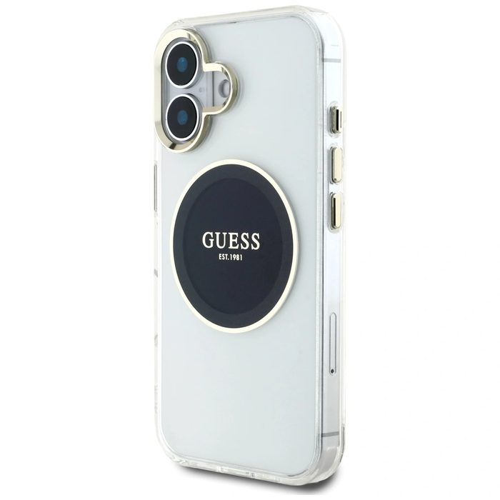 Guess IML Metal Colored Circle Classic Logo MagSafe Apple iPhone 16 black