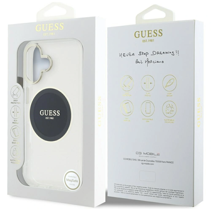 Guess IML Metal Colored Circle Classic Logo MagSafe Apple iPhone 16 black