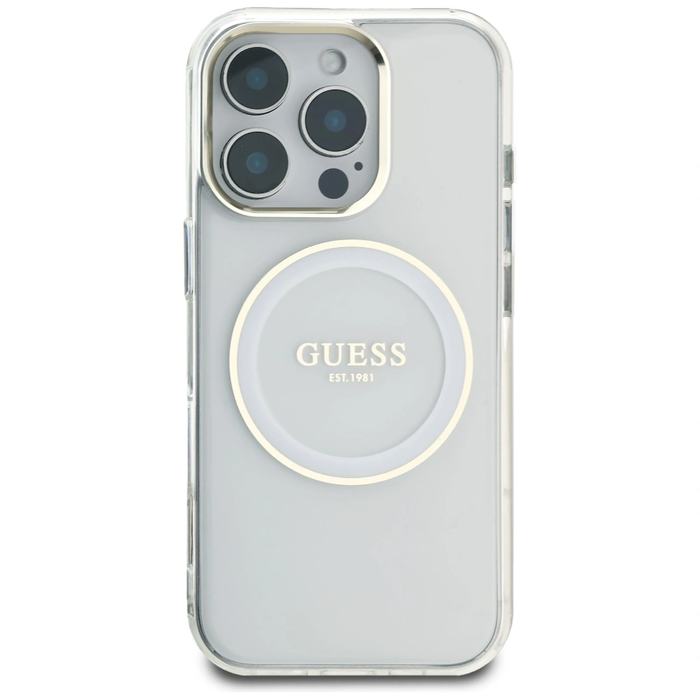 Guess IML Metal Colored Circle Classic Logo MagSafe Apple iPhone 16 Pro white