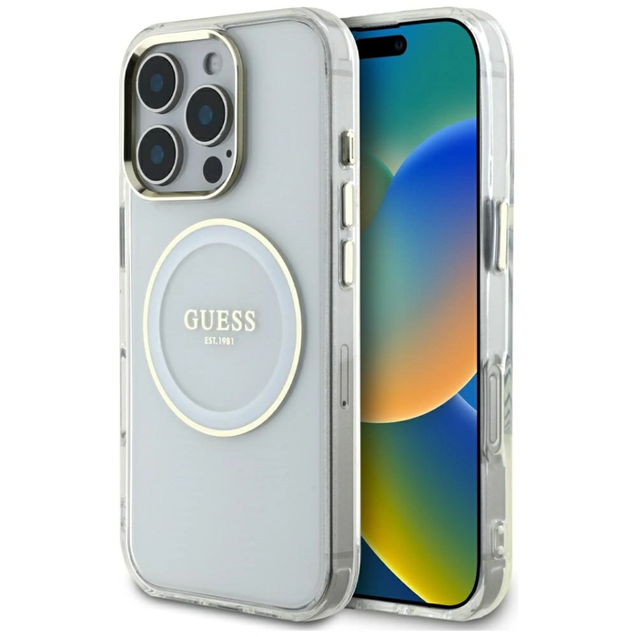 Guess IML Metal Colored Circle Classic Logo MagSafe Apple iPhone 16 Pro Max white