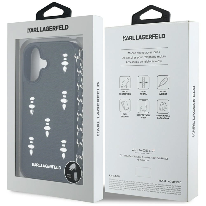 Karl Lagerfeld Saffiano Crystals w/Chain Apple iPhone 16 black